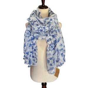 Bill Hallman Nautical Anchor Blue & White Scarf NWt